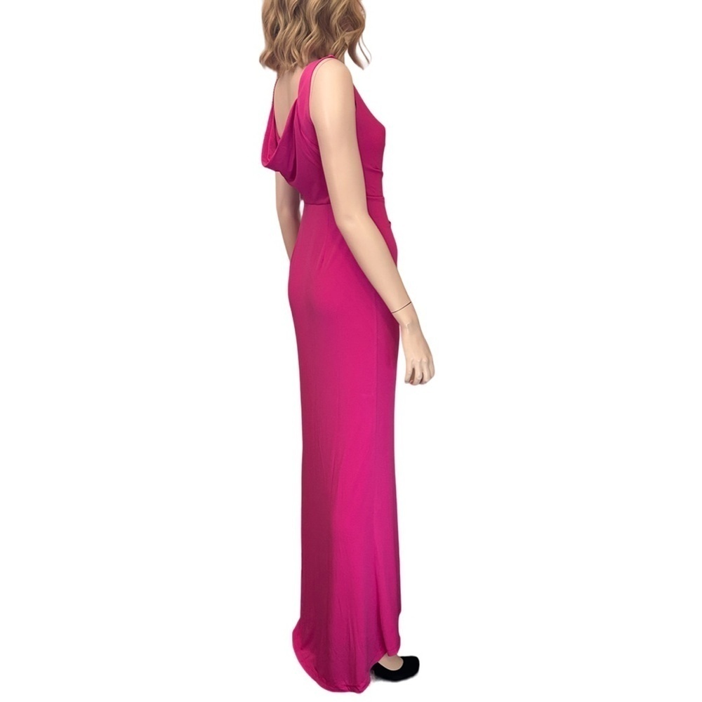 Calvin Klein Dress Gown Train Glass Beading Jersey Knit Ruched Draped Cowl Back - Picture 6 of 16
